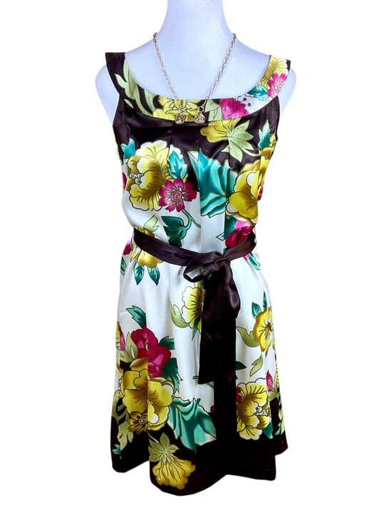 Geisha Dresses & Skirts - Geisha Dress Silk Floral Brown Yellow Multi (S)